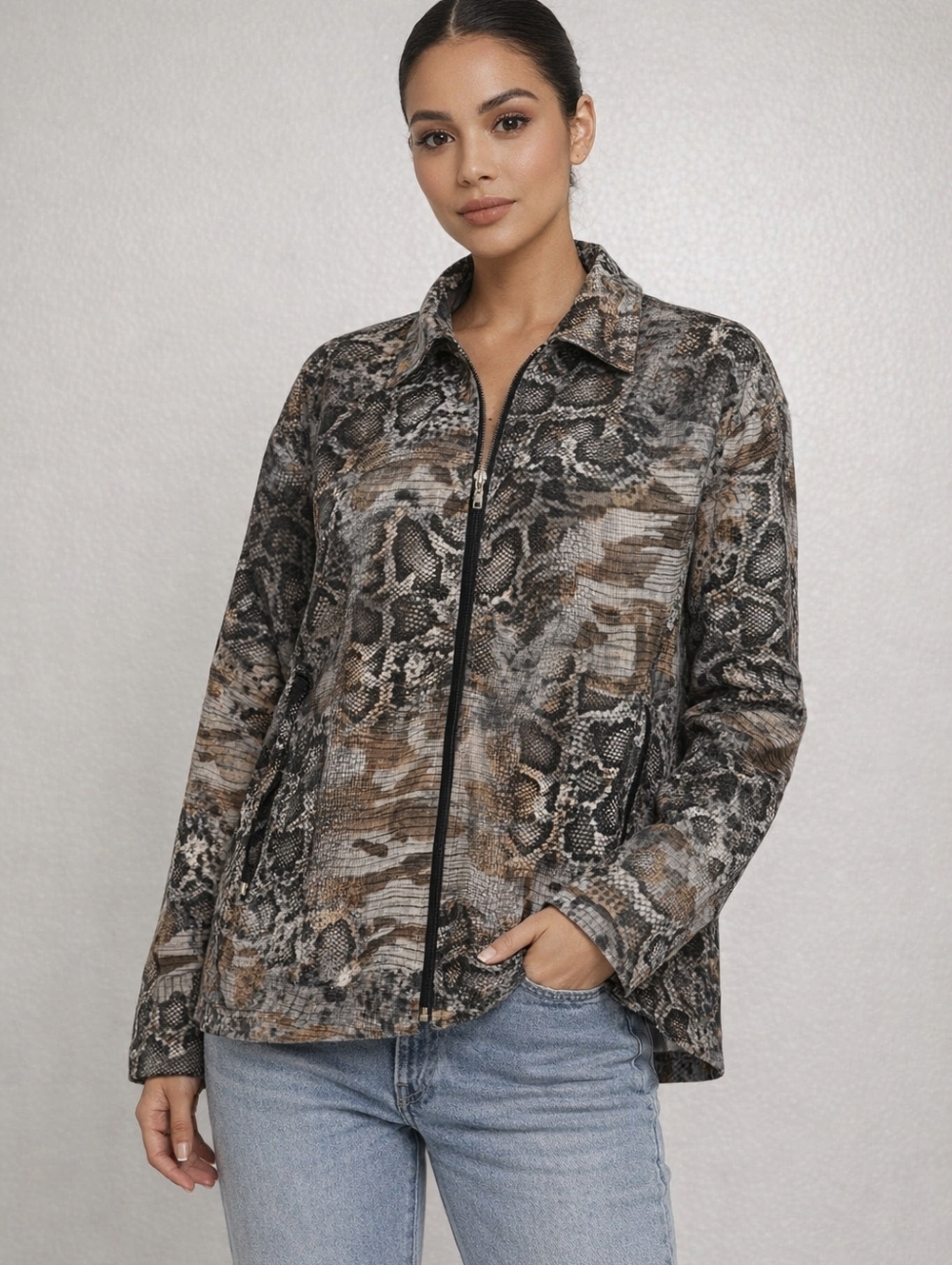 Toni Morgan Snakeskin Print Zip-Up Jacket - Size XL